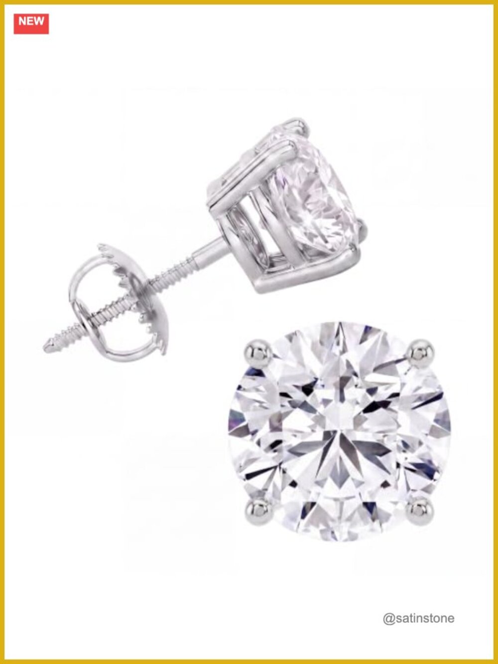 14K White Gold Lab Grown Diamond Stud Earrings Screw Back